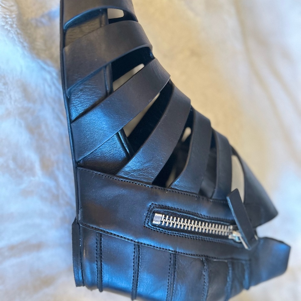 Camilla Skovgaard Black Genuine Leather Cage Lune Low Wedge Calf Boots Size 10US - Picture 8 of 14